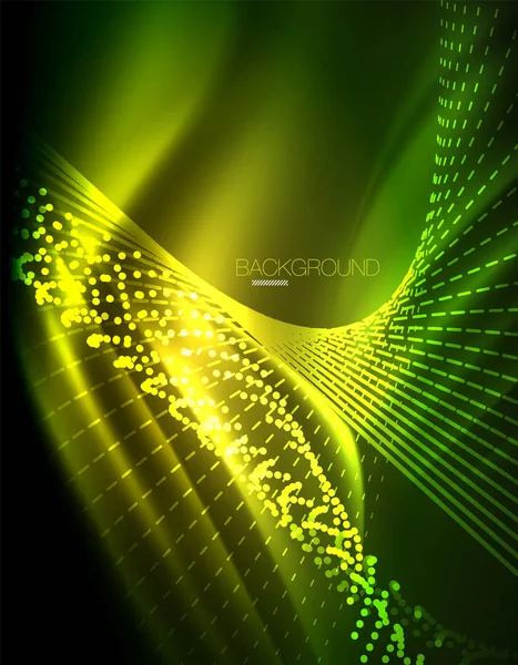 Smooth light effect, straight lines on glowing shiny neon dark background. Energy technology idea — Stock Vector