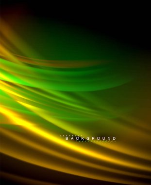 Neon parlayan dalga, sihirli enerji ve ışık arka plan. Vektör duvar kağıdı şablonu