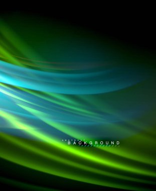 Neon parlayan dalga, sihirli enerji ve ışık arka plan. Vektör duvar kağıdı şablonu