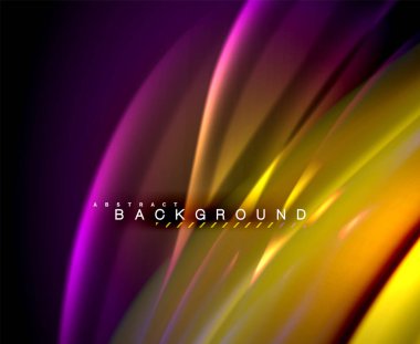 Neon parlayan dalga, sihirli enerji ve ışık arka plan. Vektör duvar kağıdı şablonu