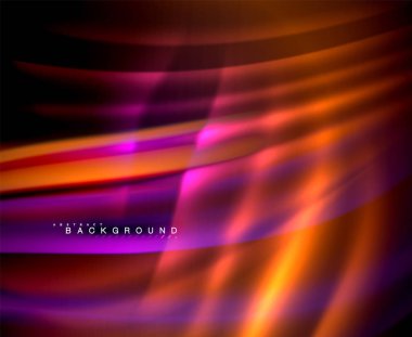 Neon parlayan dalga, sihirli enerji ve ışık arka plan. Vektör duvar kağıdı şablonu