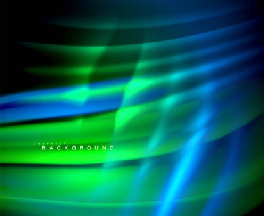 Neon parlayan dalga, sihirli enerji ve ışık arka plan. Vektör duvar kağıdı şablonu