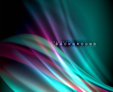 Neon parlayan dalga, sihirli enerji ve ışık arka plan. Vektör duvar kağıdı şablonu