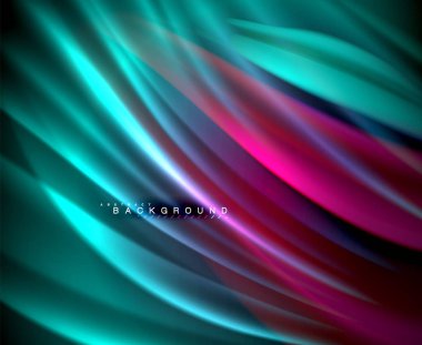 Neon parlayan dalga, sihirli enerji ve ışık arka plan. Vektör duvar kağıdı şablonu