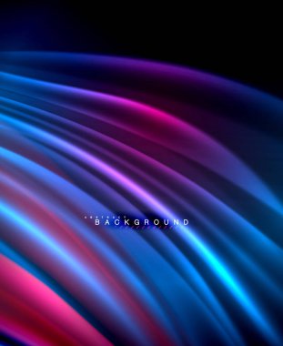 Neon parlayan dalga, sihirli enerji ve ışık arka plan. Vektör duvar kağıdı şablonu