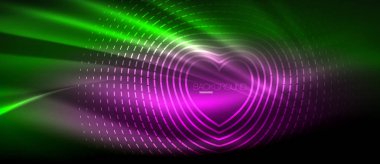 Neon parlayan dalga, sihirli enerji ve ışık arka plan. Duvar kağıdı şablonu, yüksek teknoloji gelecek kavramı