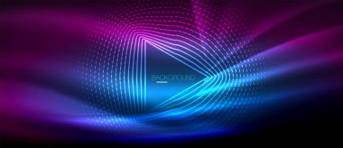 Neon parlayan dalga, sihirli enerji ve ışık arka plan. Duvar kağıdı şablonu, yüksek teknoloji gelecek kavramı