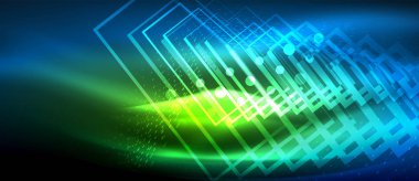 Neon parlayan dalga, sihirli enerji ve ışık arka plan. Duvar kağıdı şablonu, yüksek teknoloji gelecek kavramı