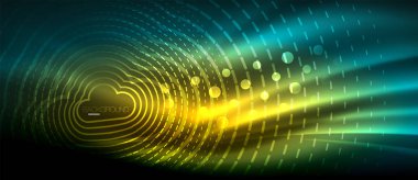 Neon parlayan dalga, sihirli enerji ve ışık arka plan. Duvar kağıdı şablonu, yüksek teknoloji gelecek kavramı