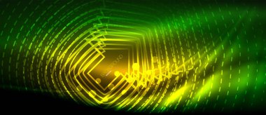 Neon parlayan dalga, sihirli enerji ve ışık arka plan. Duvar kağıdı şablonu, yüksek teknoloji gelecek kavramı