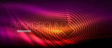 Neon parlayan dalga, sihirli enerji ve ışık arka plan. Duvar kağıdı şablonu, yüksek teknoloji gelecek kavramı