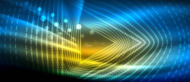 Neon parlayan dalga, sihirli enerji ve ışık arka plan. Duvar kağıdı şablonu, yüksek teknoloji gelecek kavramı