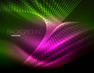 Yumuşak ışık efekti, parlak parlak neon koyu arka plan üzerinde düz çizgiler. Enerji Teknoloji fikir