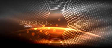 Neon parlayan dalga, sihirli enerji ve ışık arka plan. Duvar kağıdı şablonu, yüksek teknoloji gelecek kavramı