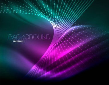 Yumuşak ışık efekti, parlak parlak neon koyu arka plan üzerinde düz çizgiler. Enerji Teknoloji fikir