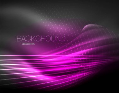 Yumuşak ışık efekti, parlak parlak neon koyu arka plan üzerinde düz çizgiler. Enerji Teknoloji fikir