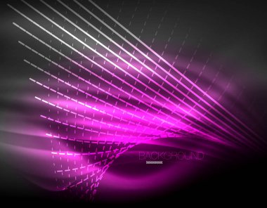 Yumuşak ışık efekti, parlak parlak neon koyu arka plan üzerinde düz çizgiler. Enerji Teknoloji fikir