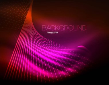 Yumuşak ışık efekti, parlak parlak neon koyu arka plan üzerinde düz çizgiler. Enerji Teknoloji fikir