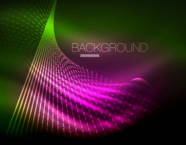 Yumuşak ışık efekti, parlak parlak neon koyu arka plan üzerinde düz çizgiler. Enerji Teknoloji fikir