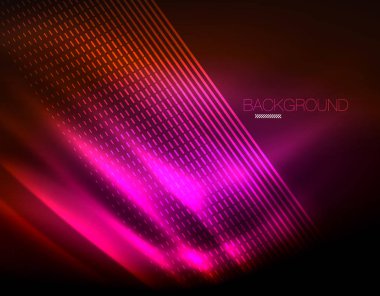 Yumuşak ışık efekti, parlak parlak neon koyu arka plan üzerinde düz çizgiler. Enerji Teknoloji fikir