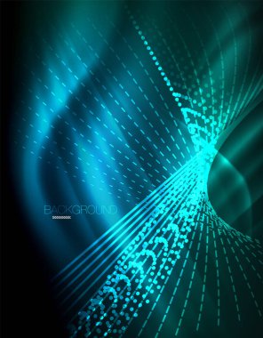 Yumuşak ışık efekti, parlak parlak neon koyu arka plan üzerinde düz çizgiler. Enerji Teknoloji fikir