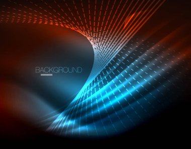 Yumuşak ışık efekti, parlak parlak neon koyu arka plan üzerinde düz çizgiler. Enerji Teknoloji fikir