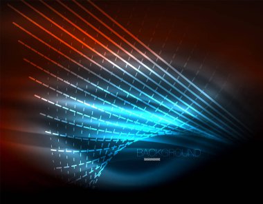 Yumuşak ışık efekti, parlak parlak neon koyu arka plan üzerinde düz çizgiler. Enerji Teknoloji fikir