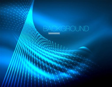 Yumuşak ışık efekti, parlak parlak neon koyu arka plan üzerinde düz çizgiler. Enerji Teknoloji fikir