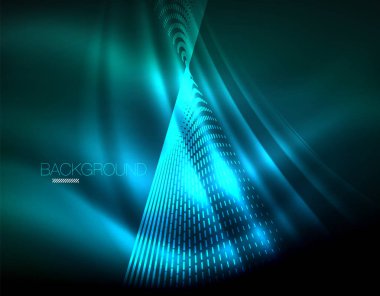 Yumuşak ışık efekti, parlak parlak neon koyu arka plan üzerinde düz çizgiler. Enerji Teknoloji fikir