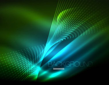 Yumuşak ışık efekti, parlak parlak neon koyu arka plan üzerinde düz çizgiler. Enerji Teknoloji fikir