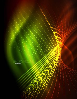 Yumuşak ışık efekti, parlak parlak neon koyu arka plan üzerinde düz çizgiler. Enerji Teknoloji fikir