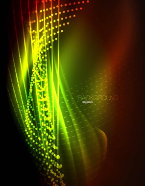 Yumuşak ışık efekti, parlak parlak neon koyu arka plan üzerinde düz çizgiler. Enerji Teknoloji fikir