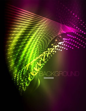 Yumuşak ışık efekti, parlak parlak neon koyu arka plan üzerinde düz çizgiler. Enerji Teknoloji fikir