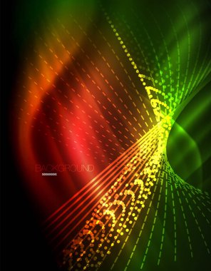 Yumuşak ışık efekti, parlak parlak neon koyu arka plan üzerinde düz çizgiler. Enerji Teknoloji fikir