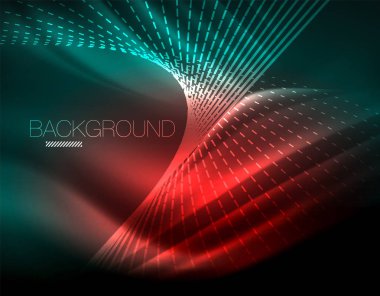 Yumuşak ışık efekti, parlak parlak neon koyu arka plan üzerinde düz çizgiler. Enerji Teknoloji fikir