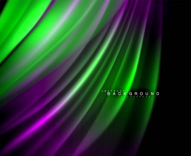 Neon parlayan dalga, sihirli enerji ve ışık arka plan. Vektör duvar kağıdı şablonu