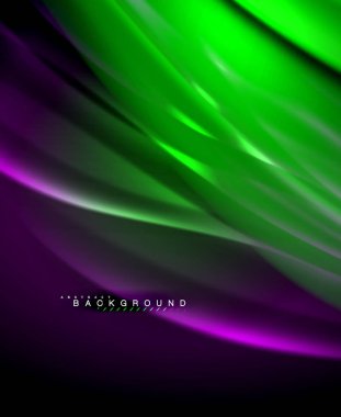 Neon parlayan dalga, sihirli enerji ve ışık arka plan. Vektör duvar kağıdı şablonu