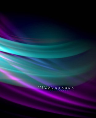 Neon parlayan dalga, sihirli enerji ve ışık arka plan. Vektör duvar kağıdı şablonu