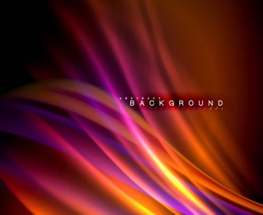 Neon parlayan dalga, sihirli enerji ve ışık arka plan. Vektör duvar kağıdı şablonu