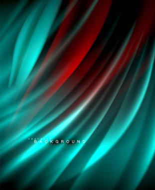 Neon parlayan dalga, sihirli enerji ve ışık arka plan. Vektör duvar kağıdı şablonu