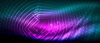 Neon parlayan dalga, sihirli enerji ve ışık arka plan. Duvar kağıdı şablonu, yüksek teknoloji gelecek kavramı