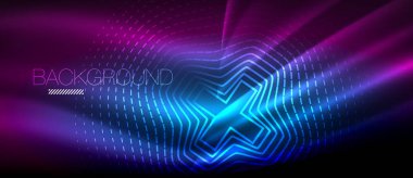 Neon parlayan dalga, sihirli enerji ve ışık arka plan. Duvar kağıdı şablonu, yüksek teknoloji gelecek kavramı