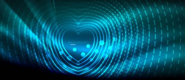 Neon parlayan dalga, sihirli enerji ve ışık arka plan. Duvar kağıdı şablonu, yüksek teknoloji gelecek kavramı