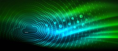 Neon parlayan dalga, sihirli enerji ve ışık arka plan. Duvar kağıdı şablonu, yüksek teknoloji gelecek kavramı