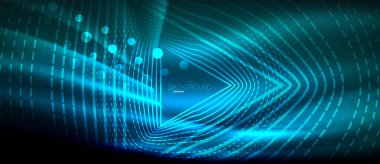 Neon parlayan dalga, sihirli enerji ve ışık arka plan. Duvar kağıdı şablonu, yüksek teknoloji gelecek kavramı