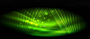 Neon parlayan dalga, sihirli enerji ve ışık arka plan. Duvar kağıdı şablonu, yüksek teknoloji gelecek kavramı