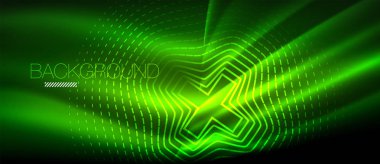 Neon parlayan dalga, sihirli enerji ve ışık arka plan. Duvar kağıdı şablonu, yüksek teknoloji gelecek kavramı