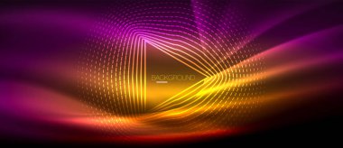 Neon parlayan dalga, sihirli enerji ve ışık arka plan. Duvar kağıdı şablonu, yüksek teknoloji gelecek kavramı