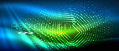 Neon parlayan dalga, sihirli enerji ve ışık arka plan. Duvar kağıdı şablonu, yüksek teknoloji gelecek kavramı