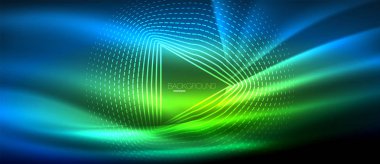 Neon parlayan dalga, sihirli enerji ve ışık arka plan. Duvar kağıdı şablonu, yüksek teknoloji gelecek kavramı